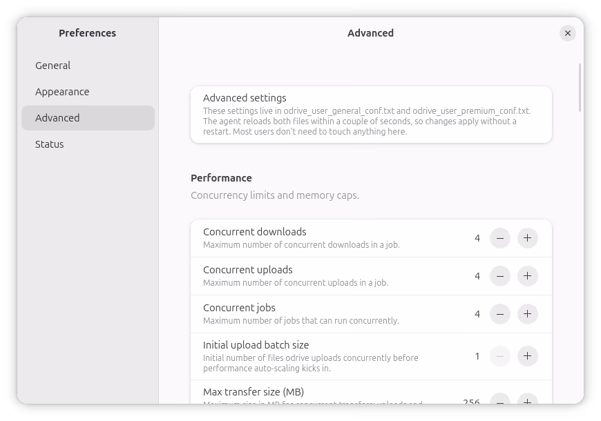 Advanced preferences